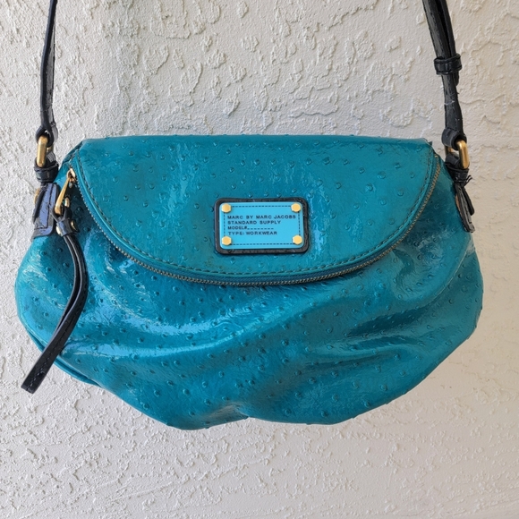 Marc By Marc Jacobs Teal Ostrich Embossed Cresant Shape Bag - Picture 1 of 10
